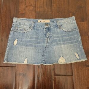 Y2K Wet Seal Light Blue Distressed Denim Micro Mini Low Rise Skirt
